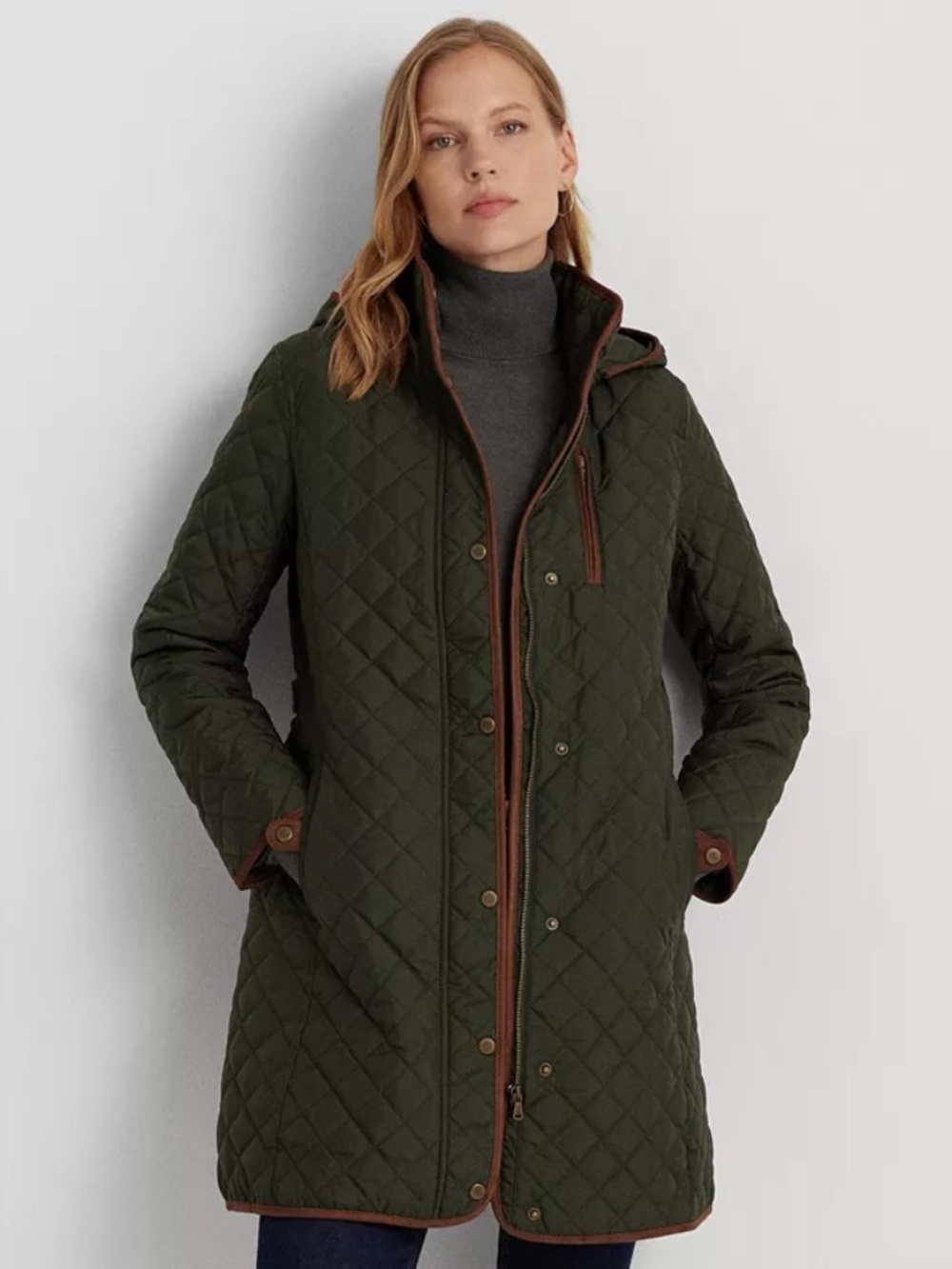 Lauren Ralph Lauren Hooded Quilted Coat Litchfield Loden Small